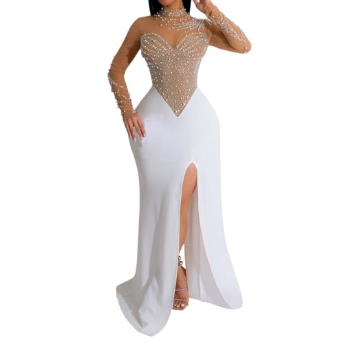 POIUIYQA Abendkleid Damen Lange Wrapped Elegant Hochzeit Cocktailkleid Hochzeitsgäste Partykleid Maxi Kleider Kleid mit Pailletten und Strassverzierung für Damen sexy Party Ausgehen rave
