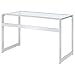 Coaster Home Furnishings – Hartford – Metal & Glass – 47-Inch Rectangular Glass Top Writing Desk with Contemporary Style and Plastic Glides – Home Office & Living Room – Chrome - 800746