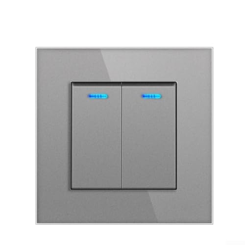 LUCKCDUO Interrupteur mural moderne en panneau de verre, double commande, interrupteur à bascule bidirectionnel, avec indicateur fluorescent, gris