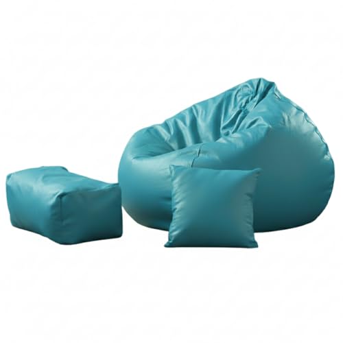 Image of Luxury 5XL Jumbo Bean Bag with Footrest & Cushion | Premium Leatherette | High-Density Beans Filled | Heavy Duty Double Stitch | 6 Months Warranty Color- (Navy Blue) (Aqua)