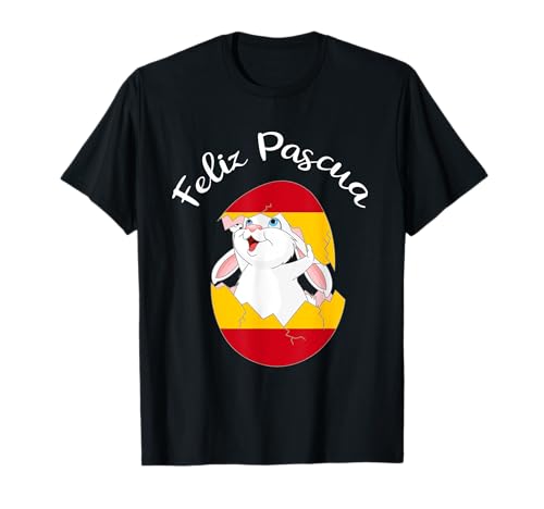 Feliz Pascua Español Feliz Conejito de Pascua en Huevo Bandera de España Camiseta