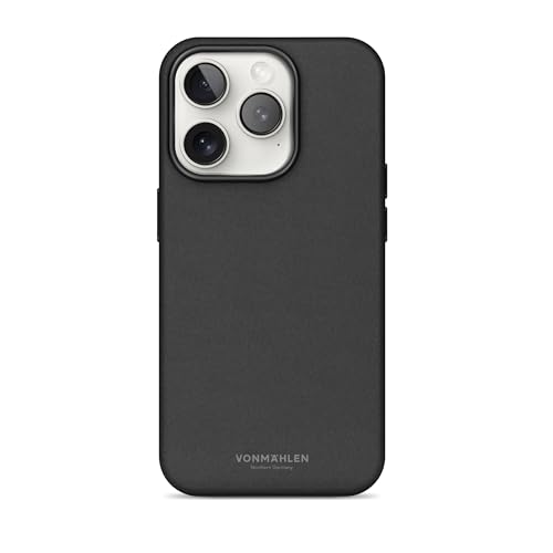 VONMÄHLEN Like Leather Case Luxuriöse Hülle aus veganem Leder kompatibel mit iPhone 16 Pro und Mag-Safe umweltbewusst und elegant - Black