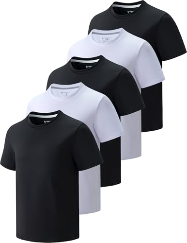 Image of 5 Pack Youth Boys Athletic Dry Fit T Shirts | Lightweight Short Sleeve Tees, Comfy Stretch, Regular Fit, for Teen Kids, Running Soccer Back to School