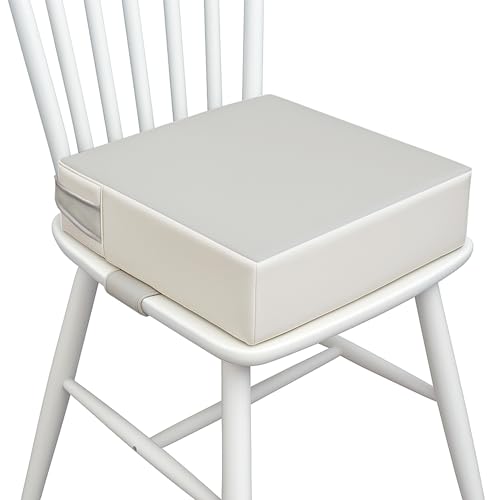 Image of AAAini Toddler Booster Seat for Dining Table – PU Washable Cushion with Double Safe Straps, Non-Slip Bottom, Portable Travel Booster Seat for Toddlers (Light Grey)