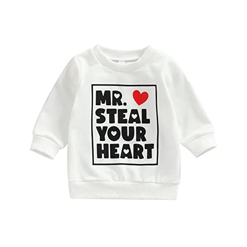 Meihuida Toddler Baby Boy Girls Valentines Day Outfit Letter Sweatshirt Casual Long Sleeve T-Shirt Spring Clothes White 12-18 Months