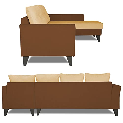 Image of Adorn India Maddox Tufted L Shape 6 Seater Sofa Set RHS (Brown & Beige) (3 Year Warranty)