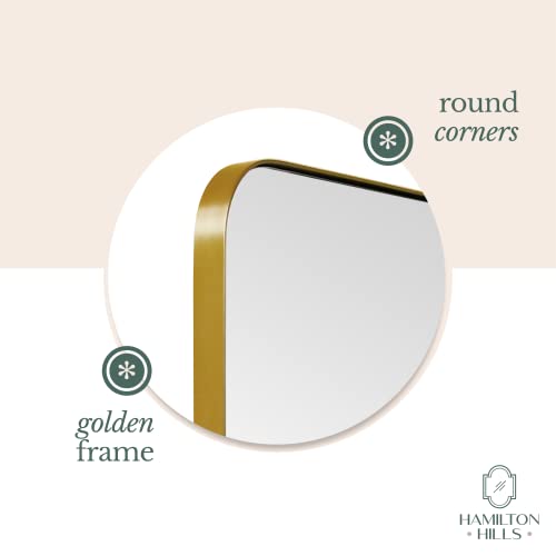 Hamilton Hills 16x24 inch Brushed Gold Metal Framed Mirror | Pivot Mirrors for Bathrooms | Rounded Corner Rectangular Frame with Tilt Mirror Brackets | Adjustable & Tilting Farmhouse Wall Vanity - Image 5