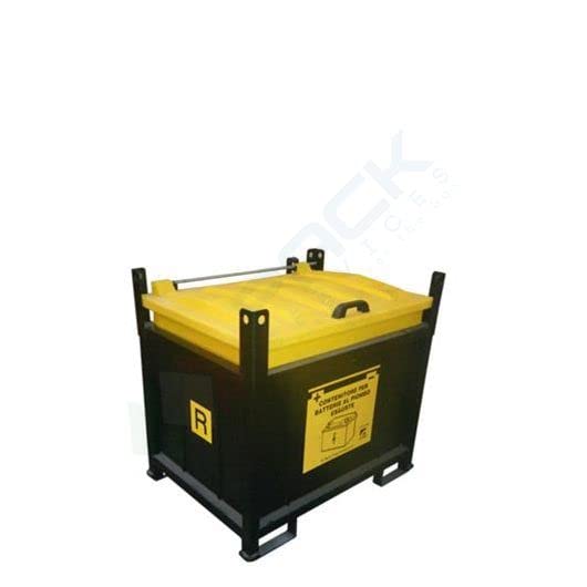 Contenitore per batterie esauste con coperchio con cerniera, mis. 920 L x 710 P x 840 H mm, capacità 250 Lt, peso 77 Kg, telaio chiuso