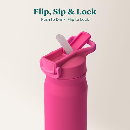 Image of REDUCE 24 oz Hydrate Pro Stainless Steel Insulated Water Bottle - Flip Top Leak-Proof Lid, Dishwasher Safe, BPA-Free, Dual Wall Vacuum, Keeps Drinks Cold for 48 Hrs, Cup Holder Friendly - Dragonfruit