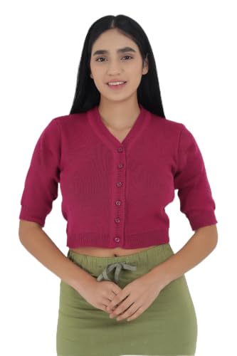 Image of Women Winter Wear V-Neck Half Sleeves Regular Fit Woollen Blouse