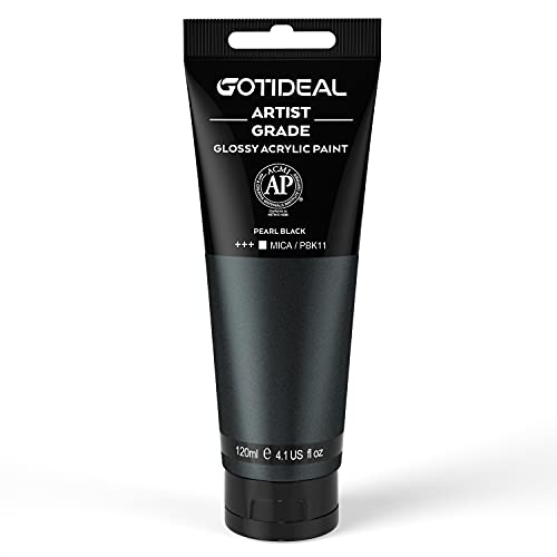 Image of GOTIDEAL Metallic Acrylic Paint Pearl Black Tubes(120ml, 4.1 oz) Non Toxic Non Fading,Rich Pigments for Painters, Ideal for Canvas Wood Clay Fabric Ceramic Craft Supplies (Pearl Black)