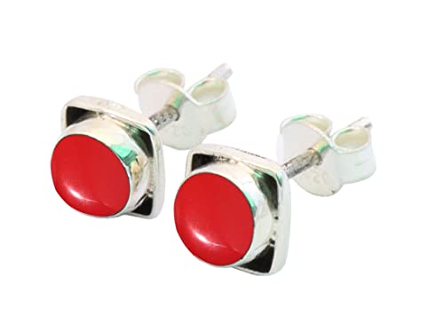925 Sterling Silver Coral Post Stud Earrings - Coral Gemstone Stud Earrings For Girls Women Jewellery