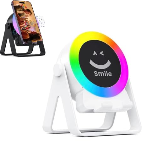 BAAQII Altavoz de inducción inalámbrico 4 en 1, giratorio de 360°, altavoz Bluetooth, soporte para teléfono, altavoz RGB colorido, recargable, reproductor de audio portátil, luz LED (blanco)