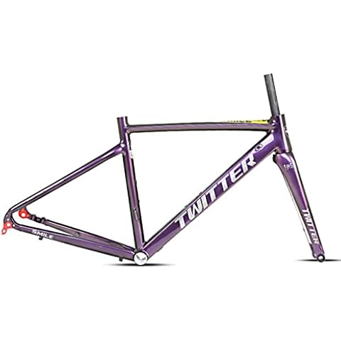 Aluminum Alloy Road Bike Frame 700C Disc Brake Bicycle Frame BSA68 Discoloration Frame 46/48/50/52 CM, With Carbon Front Fork Thru Axle Lever 12X100mm/12X142mm (Color : Yellow, Size : 50CM) Cover