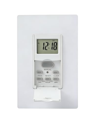 in Wall Digital Timer Light Switch, Indoor 7 Day Light Switch with Timer, 125V,15A Programmable Light Switch Timers for Lights, Fans, Motors, Neutral Wire Required, 7 ON/Off Settings,ETL Listed
