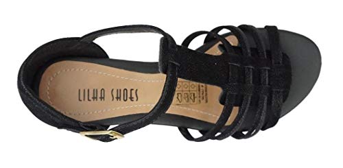 Sandália Feminina Salto Baixo Grosso Lilha Shoes 20440 (38, Preto Nobuck)