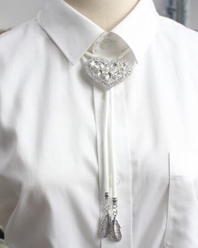 Image of PEARLY JUN Bolo Tie for Men Women Rhinestone Bling Western Cowboy Brown Leather Country Style String Wear Shirt Vest