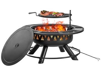 Dorisue Fire Pit for Outside, 36 Inch Large Outdoor Wood Burning Fire Pits, Backyard Double Firepit with Steel BBQ Grill Cooking Grate, Spark Screen & Poker for Garden, Bonfire, Camping