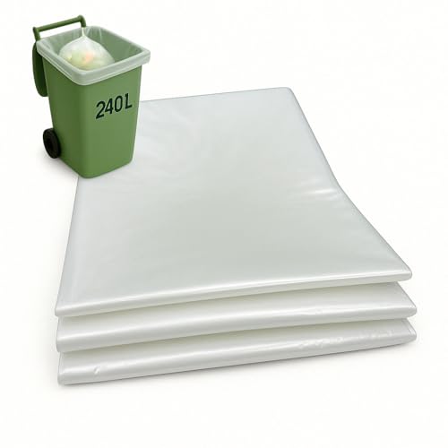 Lianpak Lot de 20 sacs poubelle à roulettes transparents et très résistants de 240 L, résistants aux déchirures, pour cuisine, ménage, utilisation commerciale, 40 microns, 40 microns, résistants aux