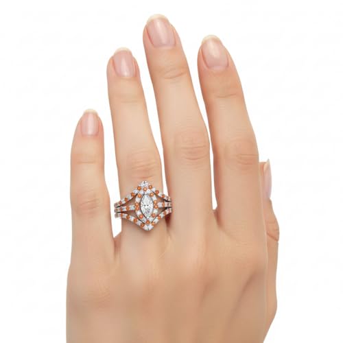 Image of Choose Your Gemstone Royal Empress Ring 925 Sterling Silver Marquise Shape Halo Engagement Rings Ornaments Surprise for Wife Symbol of Love Clarity Comfortable US Size 4 to 12