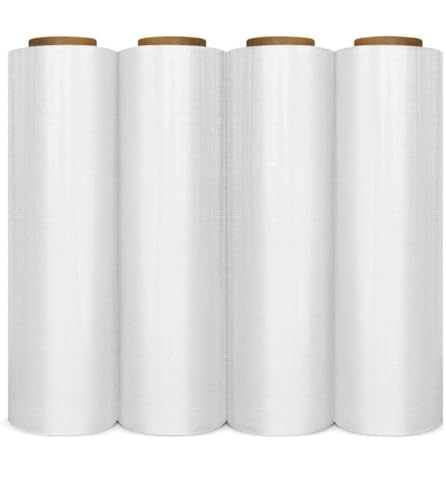 18 x 1000 ft Strong Hand Pull Stretch Film Rolls, 4 Pack, Clear Plastic Wrap