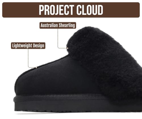 Image of Project Cloud Genuine Leather Slippers for Women with Genuine Fur Lining, Non-Slip Indoor /Outdoor Clog Mule Slippers, Memory Foam Insole