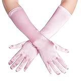 Lystaii Long Opera Party 20s Satin Gloves Stretchy Elbow Length Wedding 15 Inch Classic (Pink)