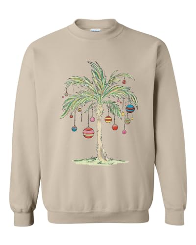 Christmas Palm Tree Sweatshirt Premium Quality Top Cozy Warm Crew Neck Tee Tropical Xmas Palm Tree Sweater