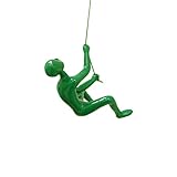 Climbing Man Wall Art for Home Decor with 30” Leather Rope | Polyresin Statues and Sculptures with Hanging Hardware Included for Modern Wall Decor and Motivational Art, Green