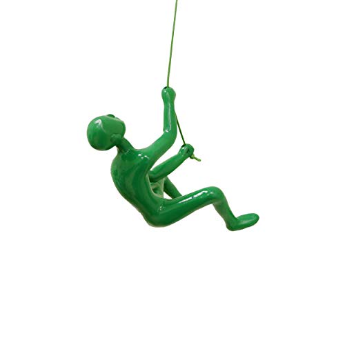 Climbing Man Wall Art for Home Decor with 30” Leather Rope | Polyresin Statues and Sculptures with Hanging Hardware Included for Modern Wall Decor and Motivational Art, Green