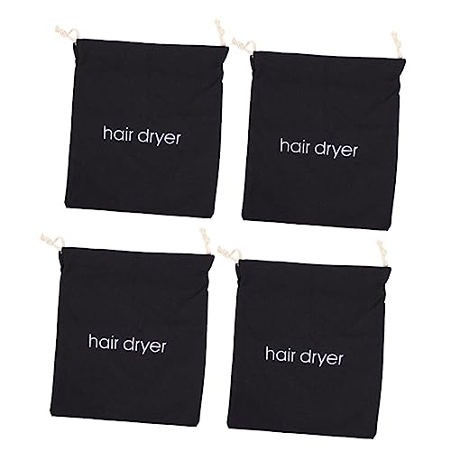 GOOHOCHY 4 piezas Algodón con Cordón para Secador de Pelo Organizadores para Viaje y Almacenamiento Multifuncional Resistentes y Plegables Negras con Bordado Inglés