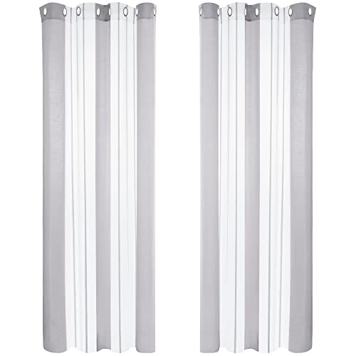 Deconovo Cortinas Translucidas Habitatcion Salon, Visillos, Suave, Rayas para Dormitorio Matrimonio Juvenil Infantil, con Ojales, 140x245cm, Gris Oscuro, 2 Piezas