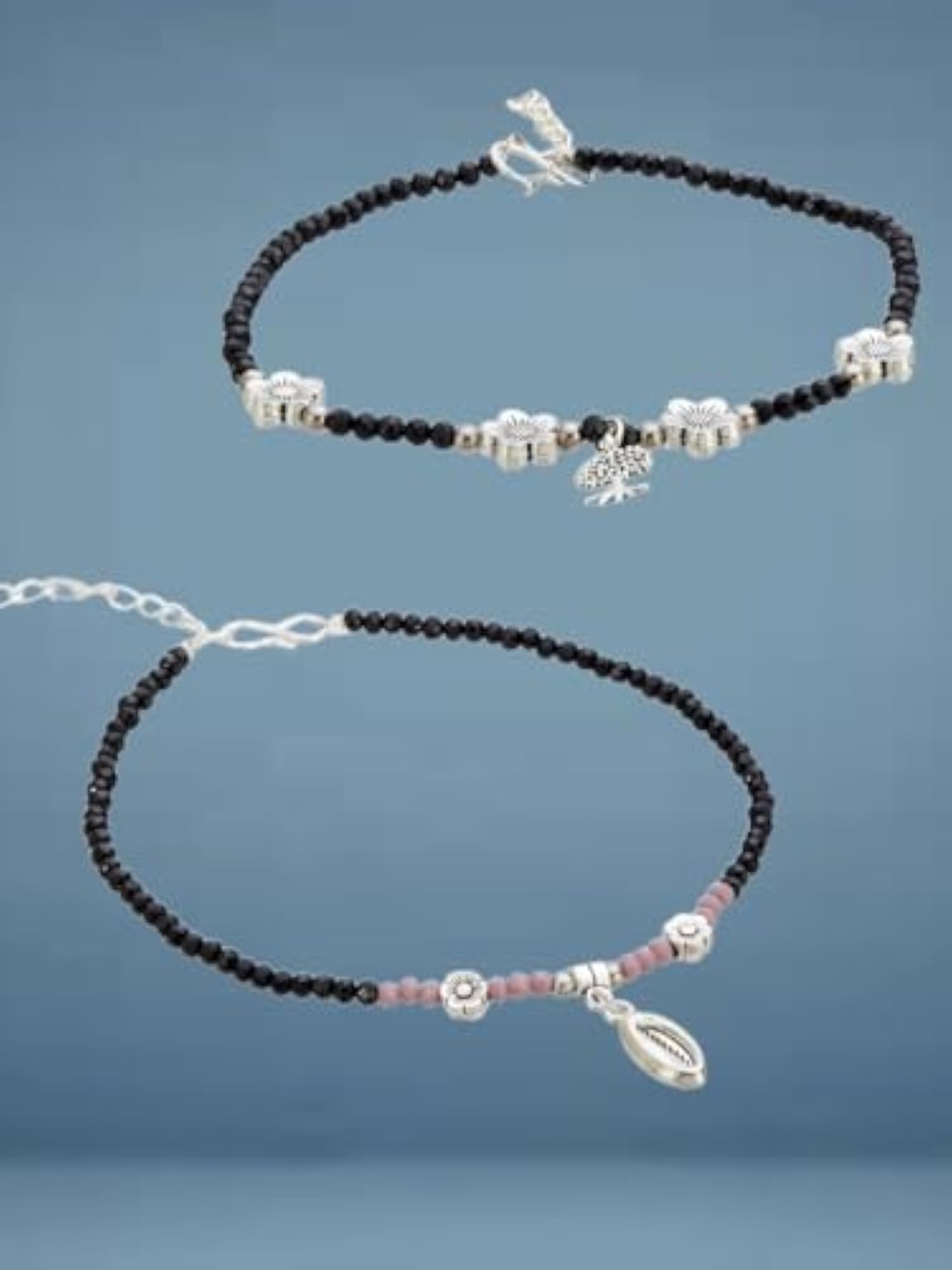 Set of 2 German Silver Plated Floral Shaped Anklets