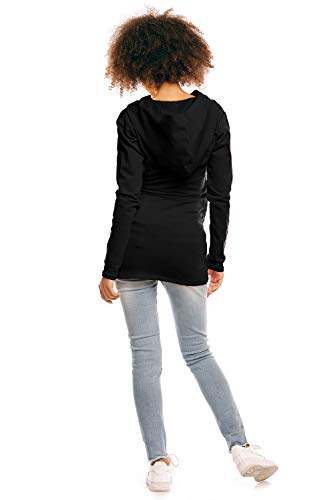 Selente Mummy Love 1473 Damen Kapuzenpullover/Langarmshirt zum Stillen und als Umstandsmode (Made in EU), Langarmshirt mit Kapuze Schwarz, Gr. XXL