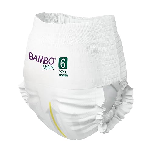 Image of Bambo Nature Premium Baby Pants Diapers for Kids XXL Size (18+ Kgs) - Super Absorbent, Breathable, Extra Soft, Dermatologically Tested, Hypoallergenic Toddler Nappies With Wetness Indicator, 54 Count
