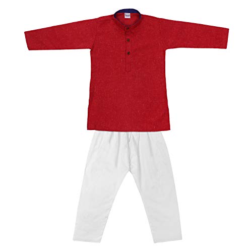 Image of superminis Baby Boys Cotton Solid Ethnic Wear Kurta Pyjama Set With Wooden Button