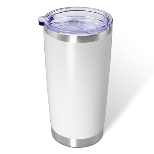 AIANJI 20oz Double-Wall Stainless-Steel Tumbler, White