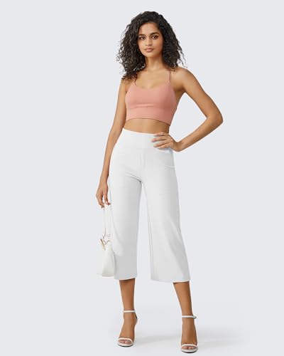 Image of G4Free Capri Pants for Women Wide Leg Yoga Dress Cropped Pants Capri Leggings with Pockets for Casual Summer