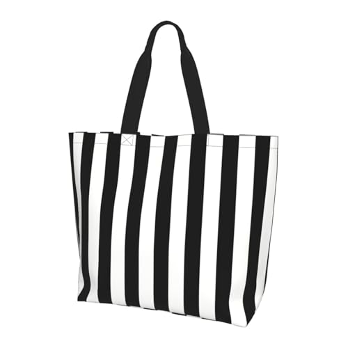 TTIGLHOH Bolso de mano para mujer, estampado de rayas blancas y negras, bolsa de hombro reutilizable, bolsos grandes para el trabajo, la escuela, las compras y las actividades al aire libre