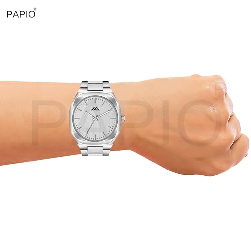 Image of PAPIO Analog Classic Silver Color Stainless Steel Band Watch for Mens and Boys