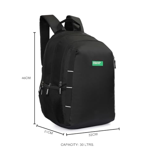 Image of United Colors of Benetton Fabio 30L Backpack, Water-Resistant, 3-Compartment Design, Stylish & Functional for College & Travel, with 1-Year Warranty