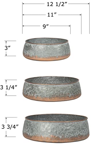 Red Co. Set Of 12.5” To 9” Decorative Galvanized Metal & Copper Nesting Bowls In 3 Sizes #TOP4