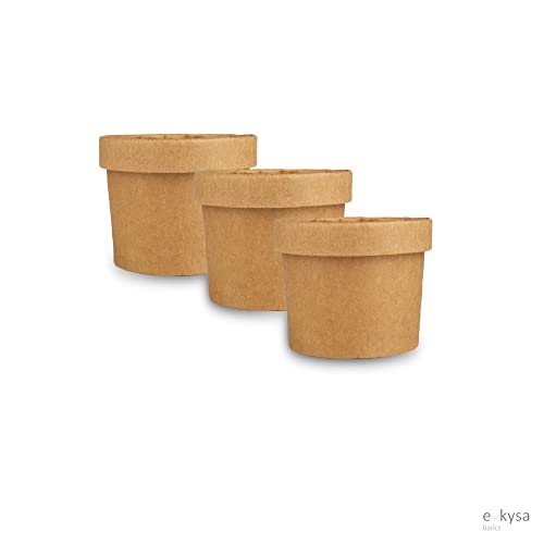 Image of Disposable Thick-Walled Craft Paper Food Container Bowl /Tub with lid, 1000 ml, Pack of 15 - Brown