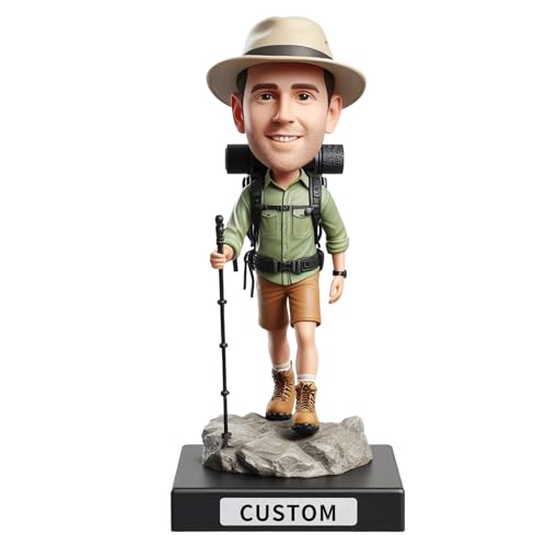 Hiker Bobblehead in Backpacking Gear with Pole Custom for Camping