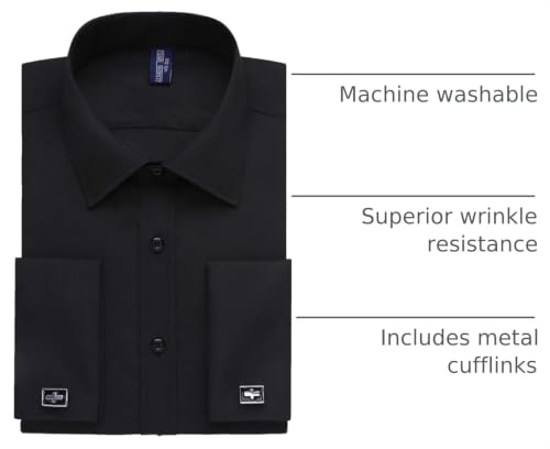 Image of Alimens & Gentle French Cuff Regular Fit Dress Shirts (Cufflink Included) | Office Work,Business Casual,Wedding,Formal Event,Interview,cufflink,Soft,Breathable,Polyester Cotton