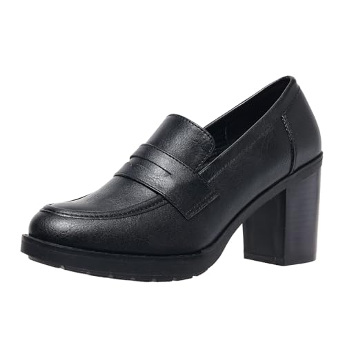 Women's Pumps Block Chunky High Heel Comfortable Classic Dressy Office Business Oxfords Shoes US5-11, Black, 40