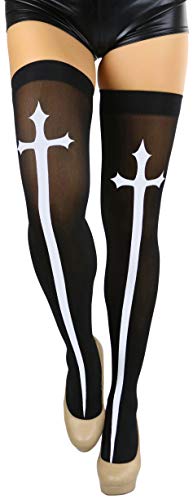 Image of ToBeInStyleWomen's Gothic Cross Opaque Thigh Hi