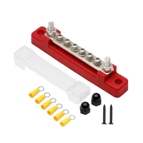 Barra colectora 12 V-48 V CC 150 A, bloque de distribución de alimentación de 12 V, bloque de distribución de corriente con cubierta 6 pernos de terminales M4 de 12 V, distribuidor para coche, camión