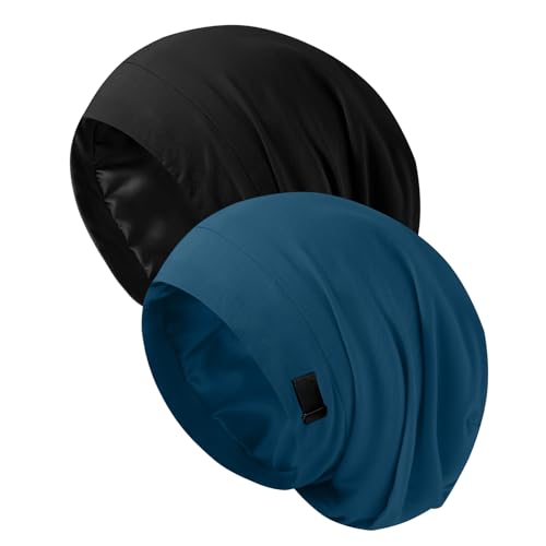 Image of ZHENSILK Silk Bonnet for Sleeping Women, Adjustable Silky Satin Lined Sleep Cap, Silk Hair Wrap Slouch Beanie Hat