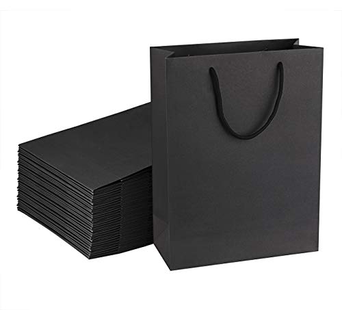 Sdootjewelry Black Gift Bags, Kraft Paper Bags Bulk with Handles, 36 Pack Heavy Duty Shopping Bags Matte Paper Bags, 9.8 x 4.3 x 13" Shopping Bags, Kraft Bags, Retail Bags, Party Bags